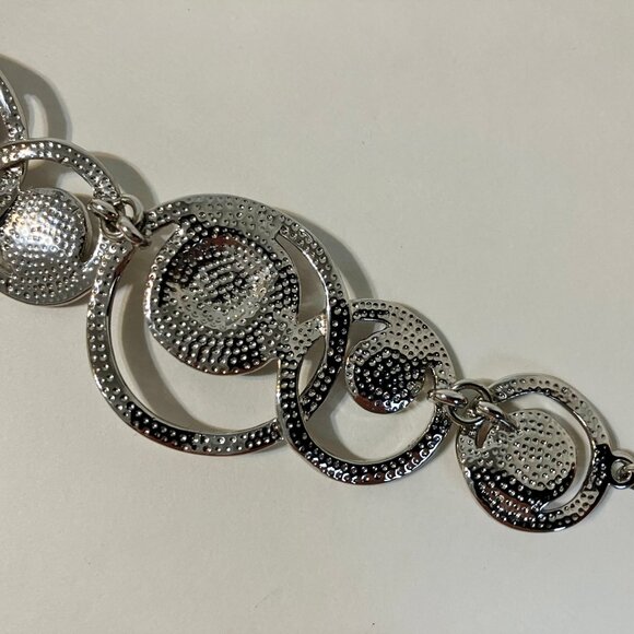 Equilibrium Necklace Purple Pink Crystal Stone Silver Metal Circles Snake Chain - Picture 12 of 12